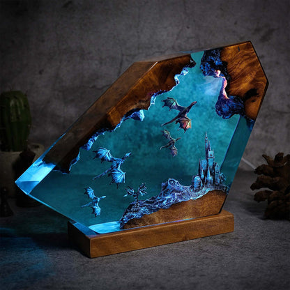 Handmade Resin Lamp with Dragon Castle Design