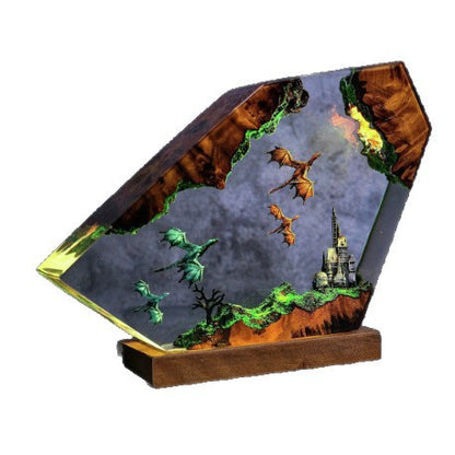 Handmade Resin Lamp with Dragon Castle Design