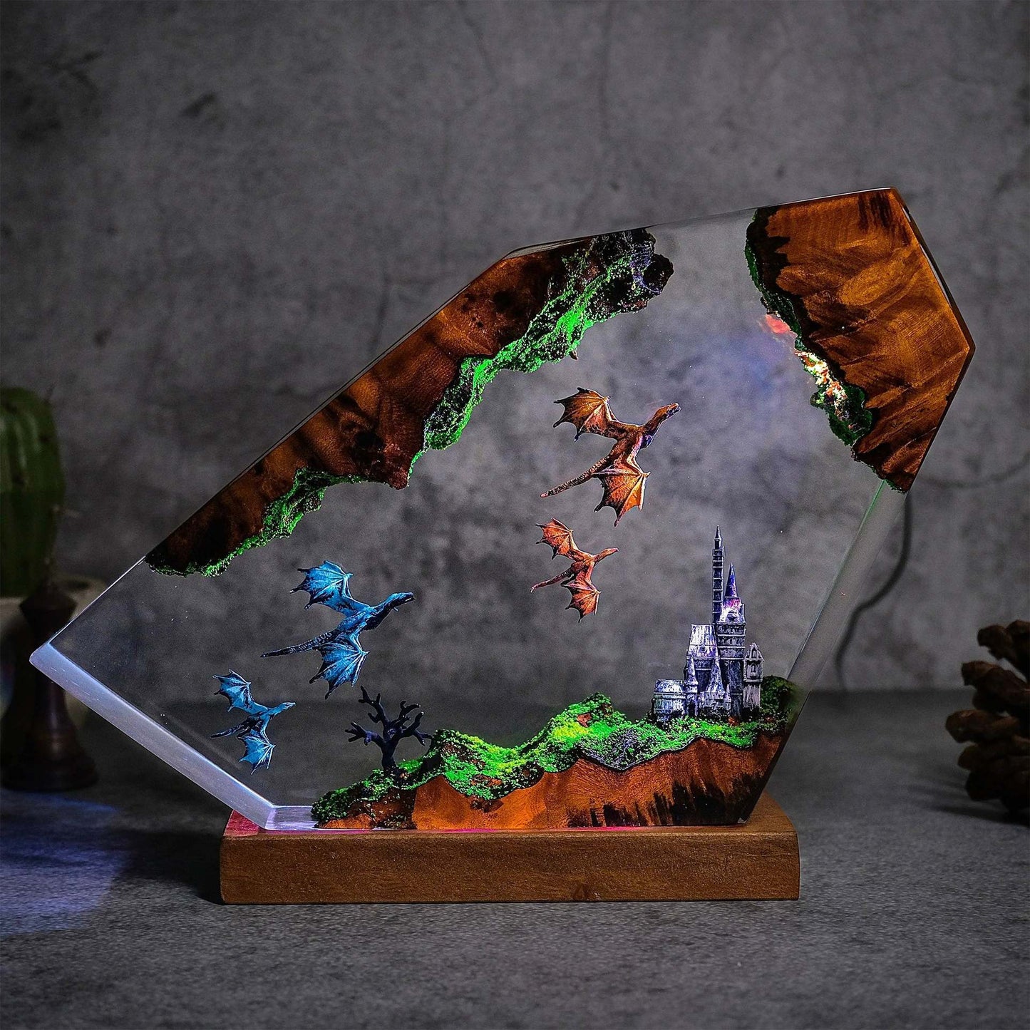 Handmade Resin Lamp with Dragon Castle Design