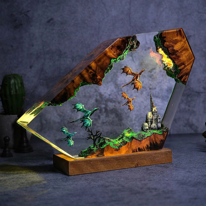 Handmade Resin Lamp with Dragon Castle Design