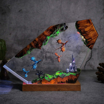 Handmade Resin Lamp with Dragon Castle Design